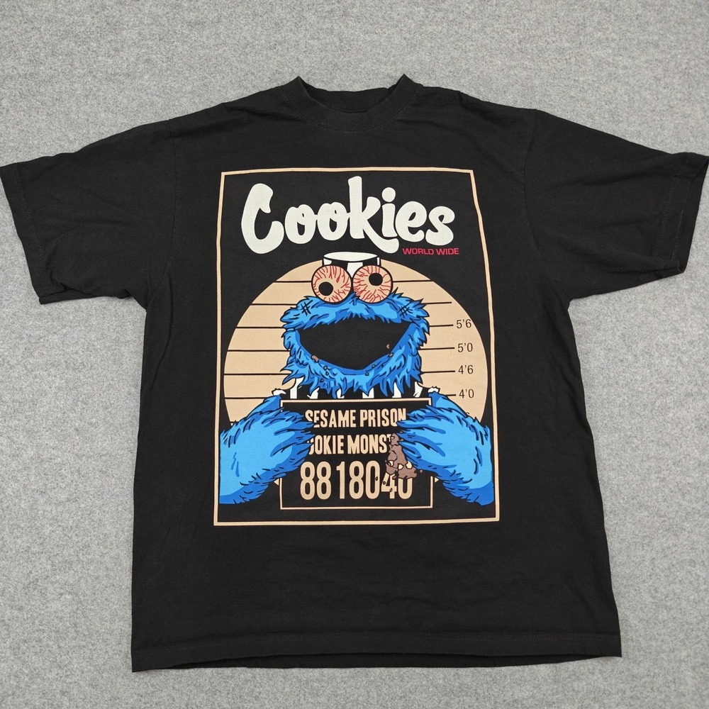 Shaka Wear Shirt Mens XL Black Cookies Cookie Monster Graphic Tee Parody Mugshot